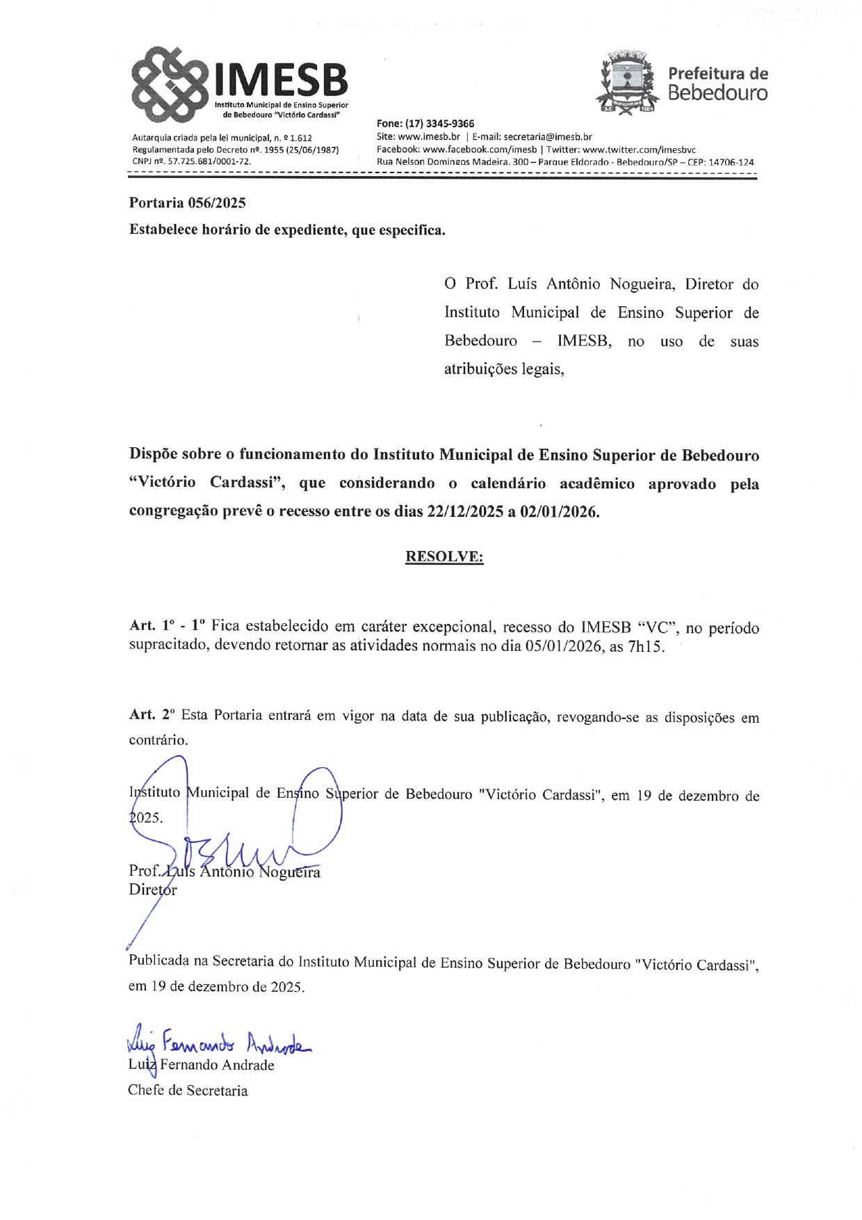 COMUNICADO – Recesso de Final de Ano